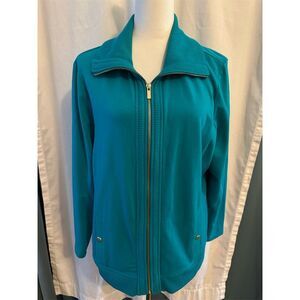 Karen Scott Sport Women's Teal Zip Front Cardigan Jacket PXL Petites